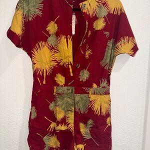 Free People Red and Yellow Floral Button-Up